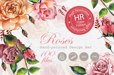 Stunning roses PNG watercolor set