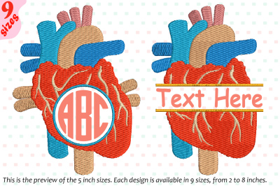 Heart Circle Split Embroidery Design science Anatomy frame 227b
