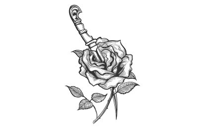 Rose Flower Piersed by Dagger Tattoo