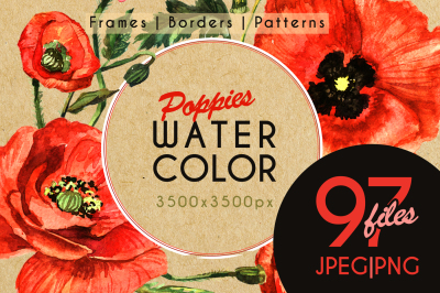 Stunning poppies PNG watercolor set