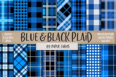 Blue and black plaid digital paper 
