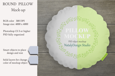 Round pillow mockup. Product mockup.