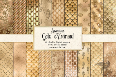 Gold Mermaid Digital Paper