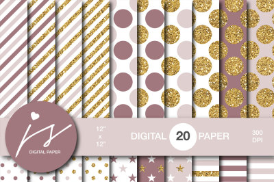 Mocca brown digital paper with gold glitter, MI-788