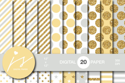 Gray and yellow digital paper with gold glitter, MI-800