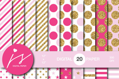 Pink digital paper with gold glitter, MI-791