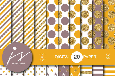Brown and orange digital paper with gold glitter, MI-793