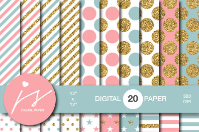 Pink digital paper with gold glitter, MI-796