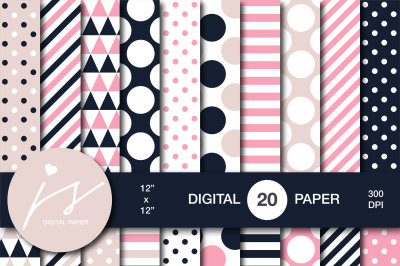 Pink and navy blue digital paper, MI-812