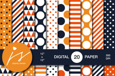 Orange tangerine and navy blue digital paper, MI-813