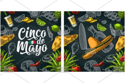 Seamless pattern mexican food and Cinco de Mayo  lettering