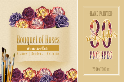 Bouquet of roses PNG watercolor set