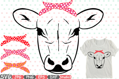Cow Head whit Bandana Silhouette SVG Polka dot cowboy Farm Milk 773s