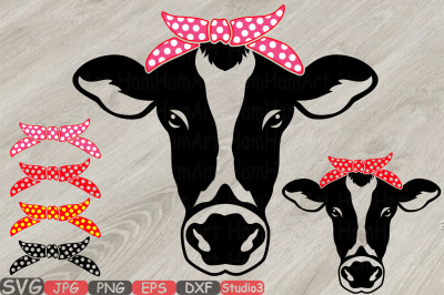 Cow Head whit Bandana Silhouette SVG Polka dot cowboy Farm Milk 774s