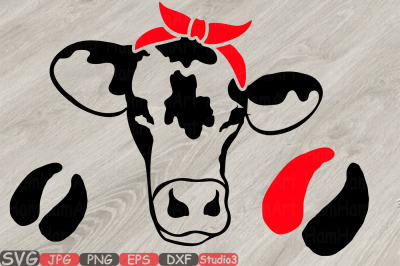 Cow Head whit Bandana Silhouette SVG cowboy western Farm Milk 775S