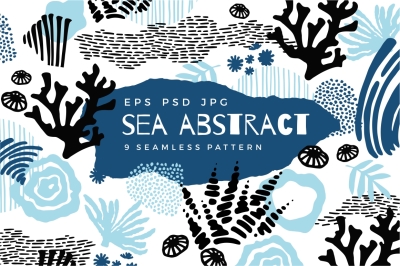 Sea abstract. 9 seamless patterns