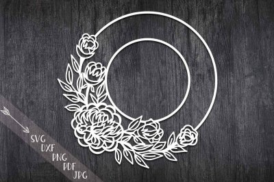 flower wreath paper cut svg&2C; Monogram flowers&2C; papercutting template