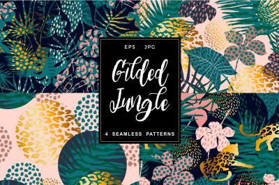 Gilded Jungle. 4 seamless patterns.