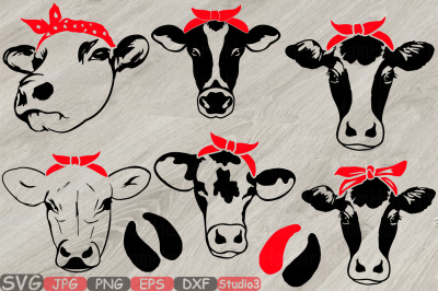 Cow Head whit Bandana Silhouette SVG cowboy cattle Farm Milk 779S