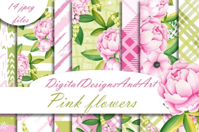 Pink peony digital paper