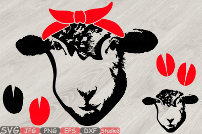 Sheep Head whit Bandana Silhouette SVG lamb cut layer feet Farm 783s