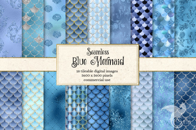 Blue Mermaid Scales Digital Paper