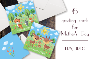 Happy Mother&#039;s Day. Greeting cards with cute animals.