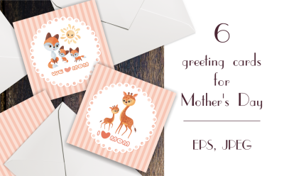 Mother&#039;s Day Greeting cards with cute animals.