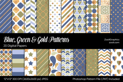 Blue, Green & Gold Digital Papers