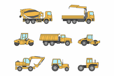 Construction machines icons set