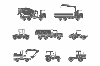 Construction machines icons set