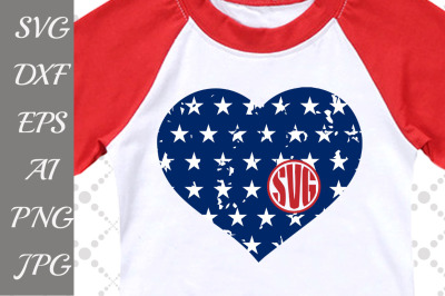 Monogram Svg-PATRIOTIC SVG-Flag Heart Monogram