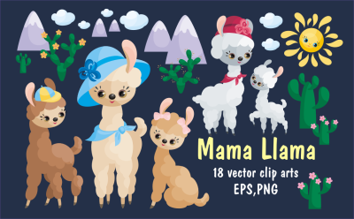 Mama Llama. Vector clip arts for Mother's Day.
