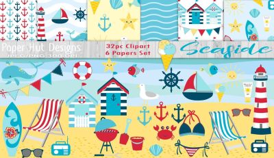 Beach Clipart and Digital Papers Set