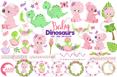 Dinosaur clipart, baby dinosaur, Girl dinosaurs, AMB-2421 