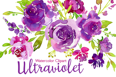 Ultraviolet Watercolor Roses Flowers