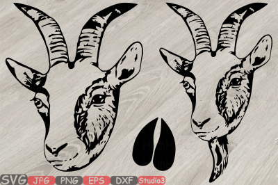 Goat Head whit Horns Silhouette SVG Beard feet goats Farm Milk 790S