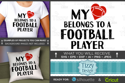 My Heart Belongs To A Football Player Shirt Svg - Football Mom 3015