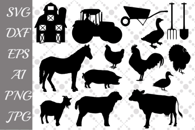 Farm Svg ,FARM ANIMALS, Farm Clipart,Animals Silhouette