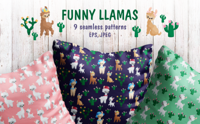 Funny Llamas. Seamless patterns mini set.