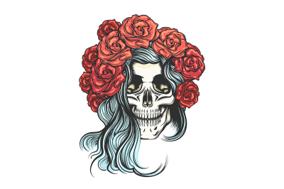 Skull in Rose Wreath