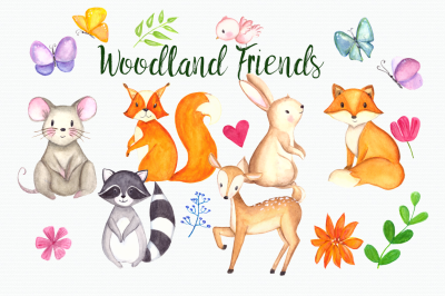 Woodland Friends Watercolor Clip Art Set