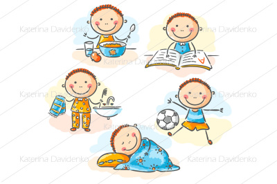 Set of boy and girl daily activities