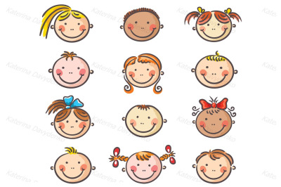 Set of happy cartoon kids faces