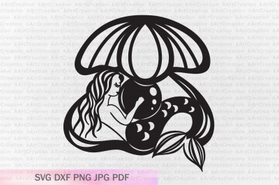 sleeping mermaid in a shell svg, mermaid with pearl, svg file, cutting