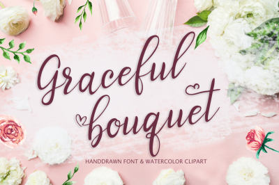 Graceful bouquet-lovely font&clipart