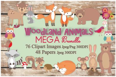 Woodland Animal Mega Bundle Clipart and Digital Papers