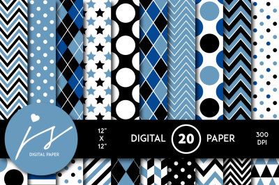 Blue digital paper and black digital scrapbooking paper, MI-836