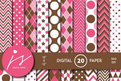 Brown and pink digital scrapbooking paper, MI-844