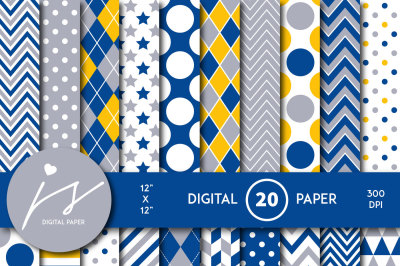 Yellow and royal blue digital scrapbooking paper, MI-848